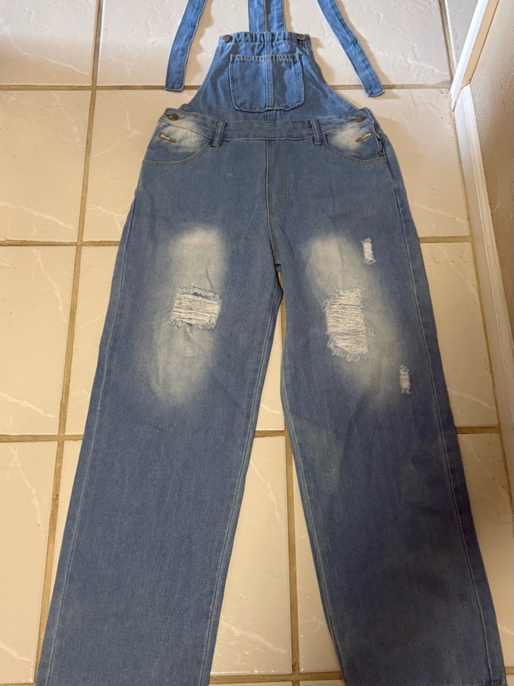 Distressed Blue Denim Overalls - Picture 3 of 13